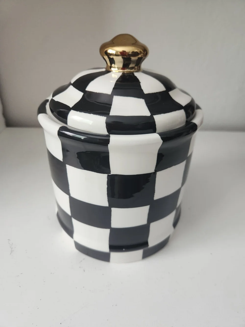 Black & White Check Ceramic Canister with Gold Knob